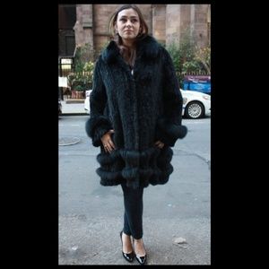 Plus Size Black Knit Ranch Mink Stroller Fox Trim